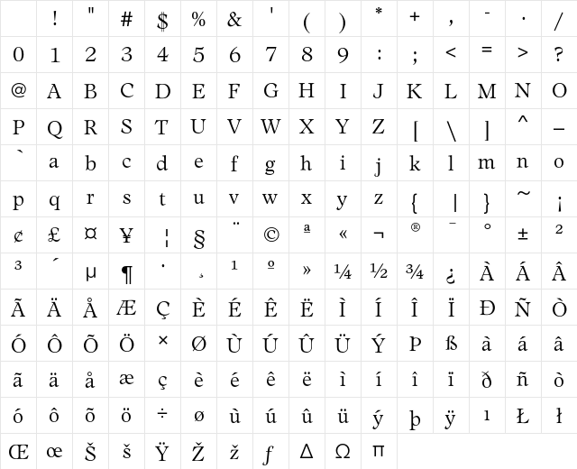 LeamingtonEF Light Character Map LeamingtonEF Light Character Map