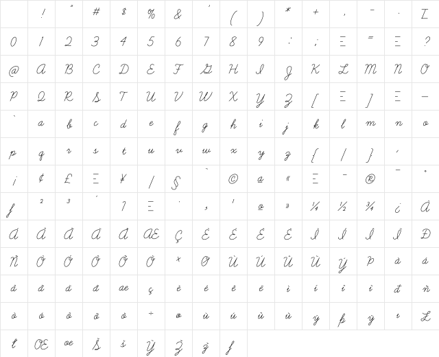 Learning Curve Pro Regular Character Map