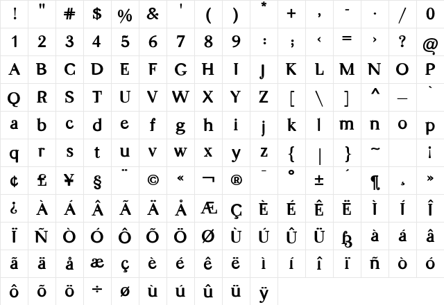 Leash XL Character Map