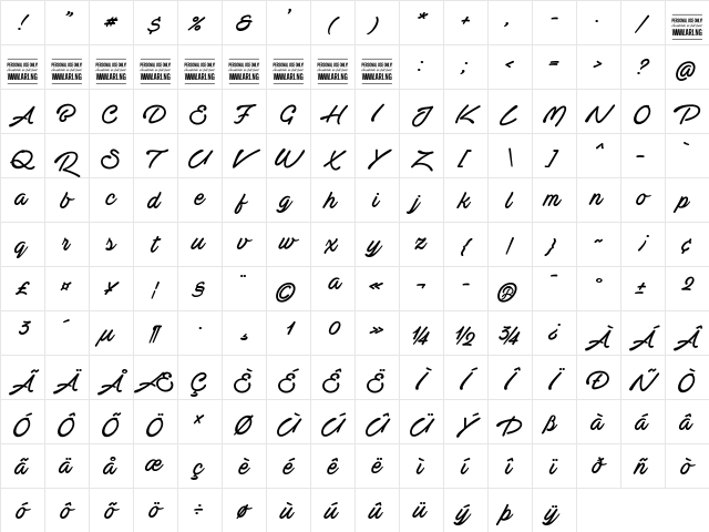 Actonia Hand PERSONAL USE Regular Character Map