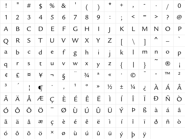 Legacy Sans ITC Book Character Map