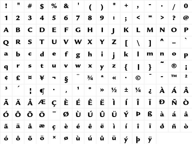 Legacy Sans ITC Ultra Character Map