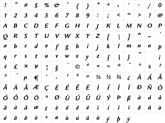 LegacySansEF BoldItalic Character Map
