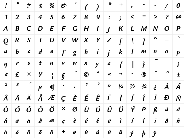 ITC Legacy Sans Std Bold Italic Character Map
