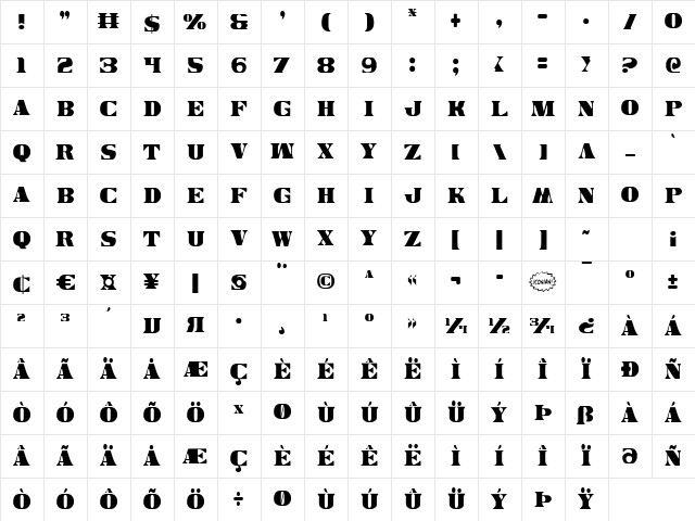 Legal Tender Condensed Condensed Character Map