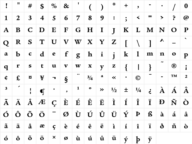 Legacy Serif ITC Bold Character Map