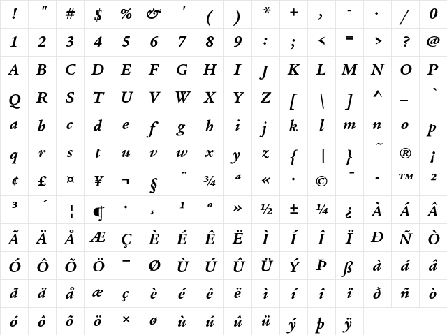 Legacy Serif ITC Bold Italic Character Map Legacy Serif ITC Bold Italic Character Map