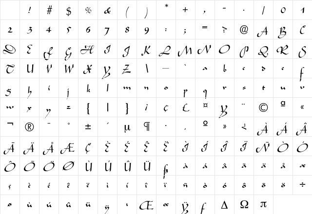 Legende Regular Character Map