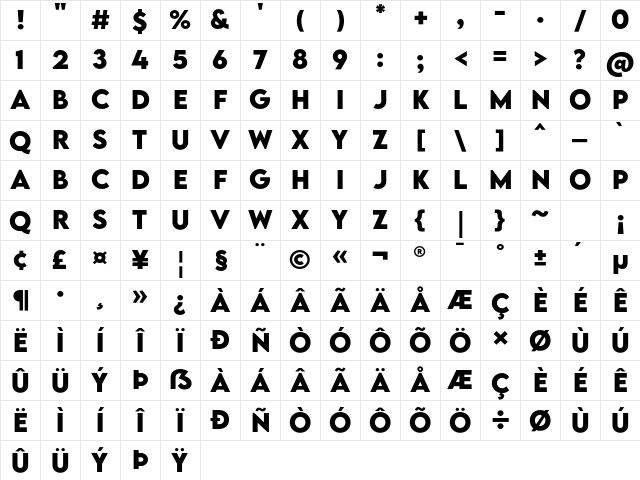 LEMON MILK Bold Character Map