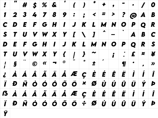 LEMON MILK Bold Italic Character Map