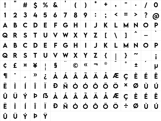 LEMON MILK Medium Character Map