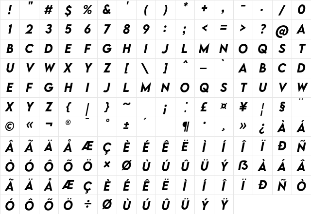 LEMON MILK Medium Italic Character Map