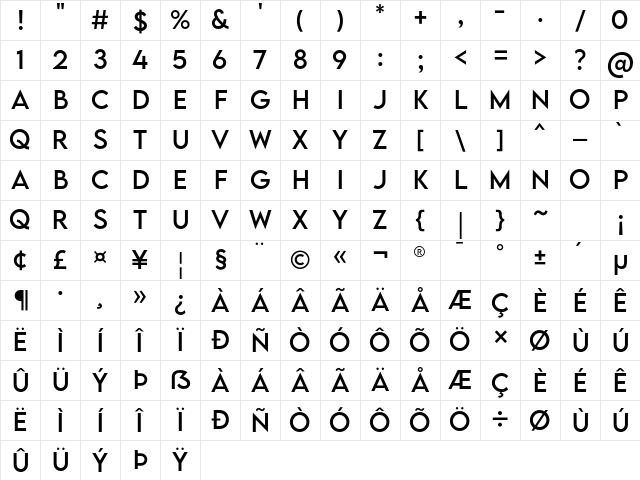 LEMON MILK Regular Character Map