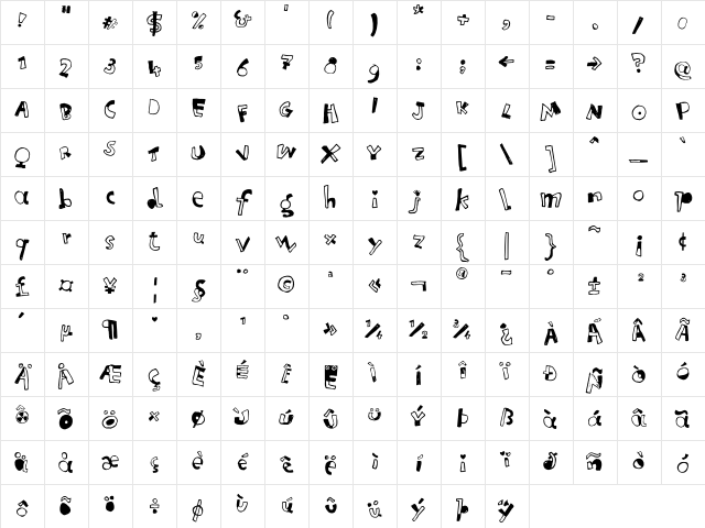 Letterine Esagerate Character Map