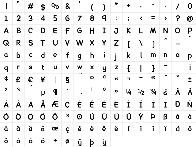 Lexia Bold Character Map