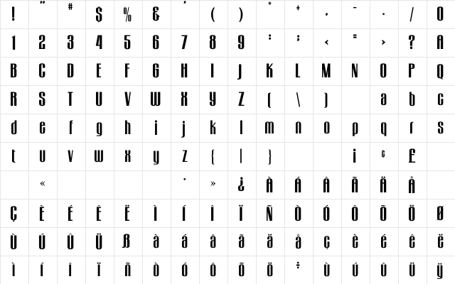 LHF Aristocrat Regular Character Map