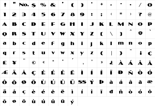 LHFBellBoy Regular Character Map