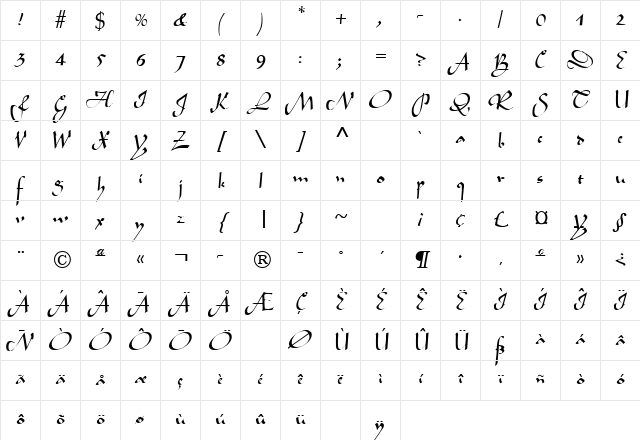Legend Regular Character Map