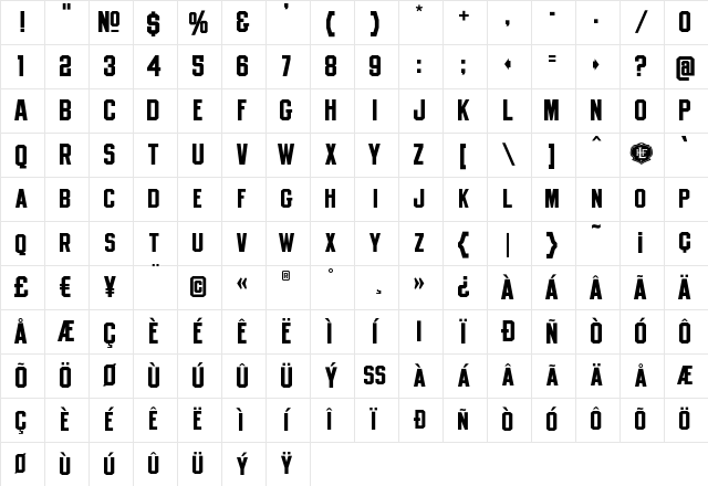 LHFOldBlockCondBold Regular Character Map