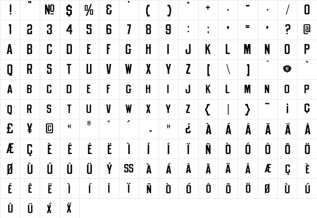 LHFOldBlockCondMed Regular Character Map