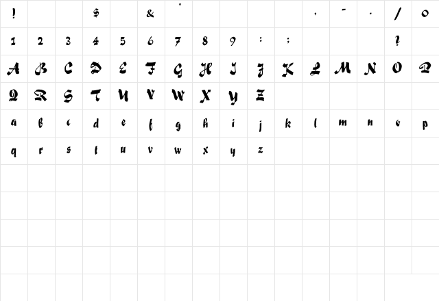 LHF Red Sable Script Regular Character Map LHF Red Sable Script Regular Character Map