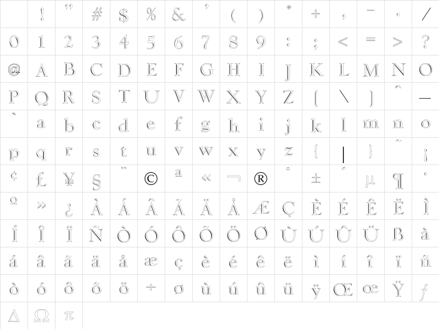 Liberty Outline Character Map