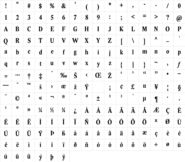 Lido STF CE Cond Bold Character Map