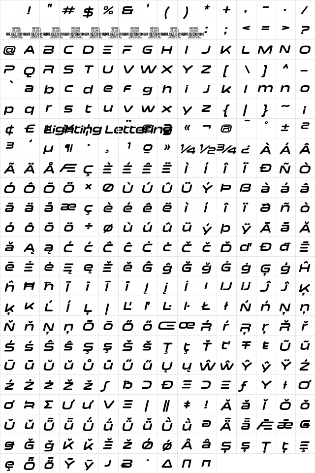 Lighting Lettering PERSONAL Regular Character Map Lighting Lettering PERSONAL Regular Character Map