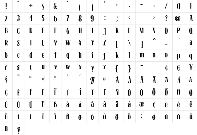 Bloc Regular Character Map