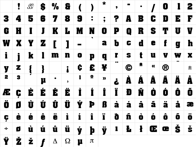 BlocSSK Bold Character Map BlocSSK Bold Character Map