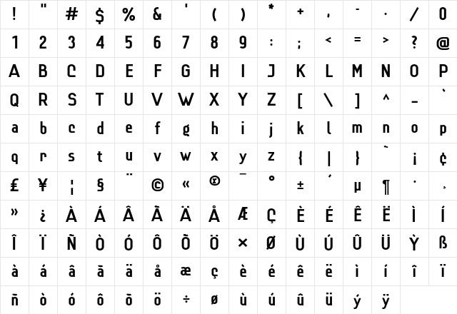 Lindau Bold Character Map