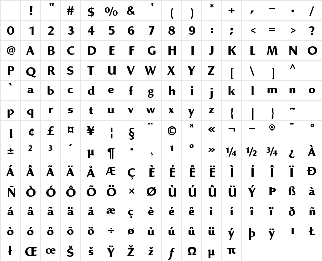 Linex Sans Std Bold Character Map Linex Sans Std Bold Character Map