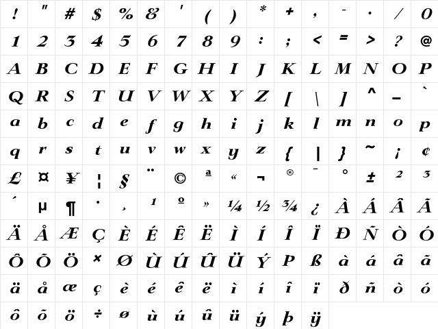 LingwoodEF BoldItalic Character Map