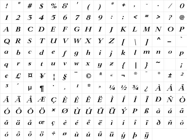 LingwoodEF DemiBoldItalic Character Map