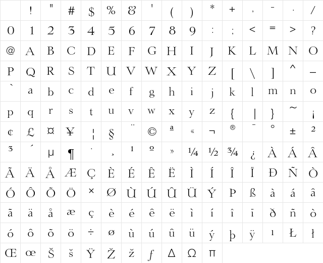 LingwoodEF Light Character Map LingwoodEF Light Character Map