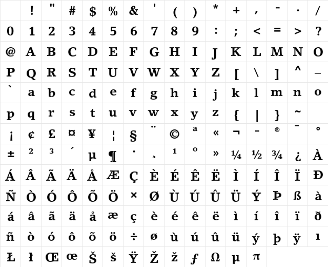 LinoLetter Std Bold Character Map LinoLetter Std Bold Character Map