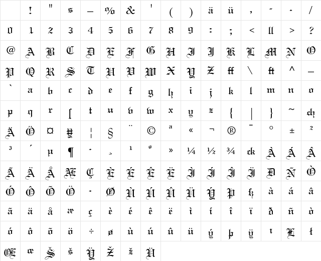 Linotext Dfr Character Map Linotext Dfr Character Map