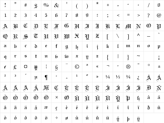 Linotext Std Regular Character Map