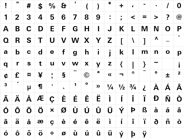 LinotypeUnivers BasicBold Character Map