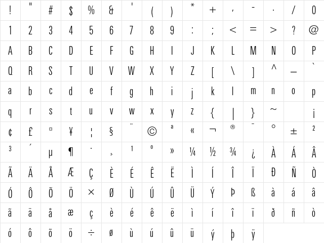 LinotypeUnivers CompLight Character Map