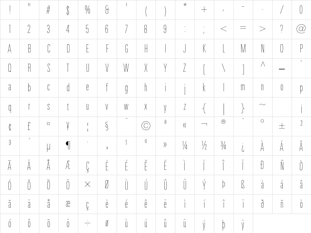 LinotypeUnivers CompUltraLight Character Map