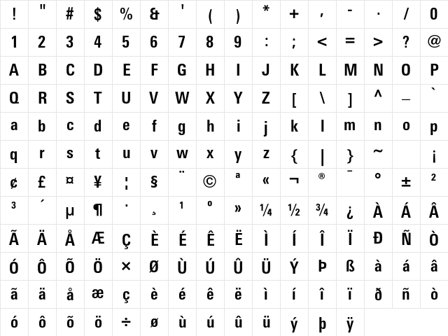 LinotypeUnivers CondBold Character Map LinotypeUnivers CondBold Character Map
