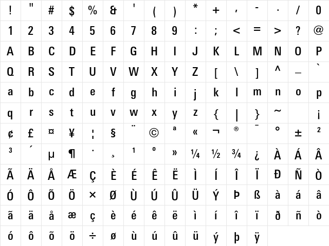 LinotypeUnivers CondMedium Character Map