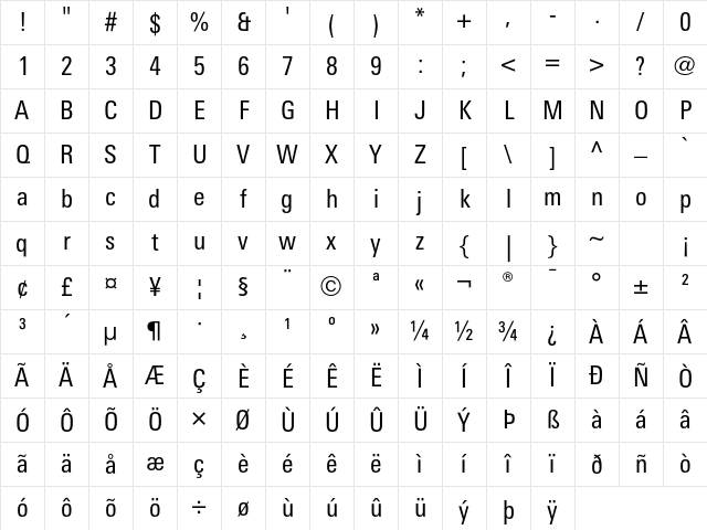 LinotypeUnivers CondRegular Character Map