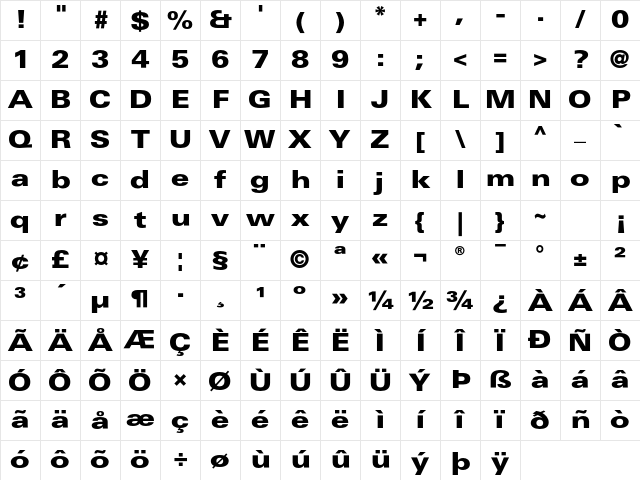 LinotypeUnivers ExtdBlack Character Map LinotypeUnivers ExtdBlack Character Map