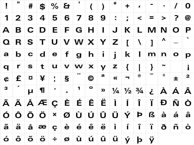 LinotypeUnivers ExtdBold Character Map