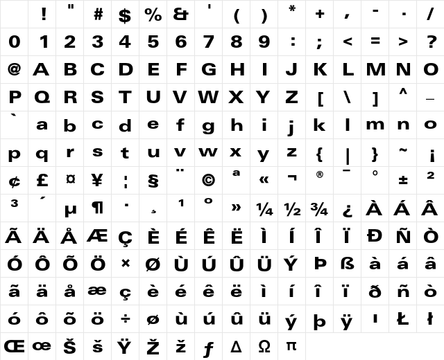 LinotypeUnivers ExtdHeavy Character Map