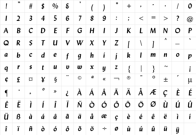 Lisbon CG Bold Italic Character Map