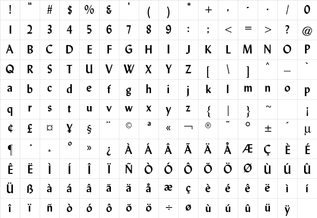 Lisbon CG Bold Character Map