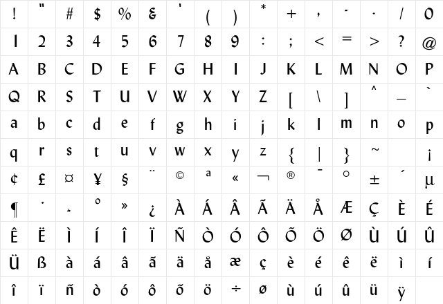 Lisbon CG Regular Character Map